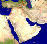 Middle East Satellite + Borders 1000x938